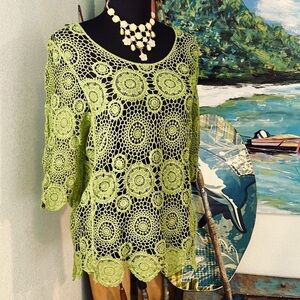 ⭐️NWT,India Boutique,St.Patty’s Day Green! Awesome Crochet Top, Size Medium